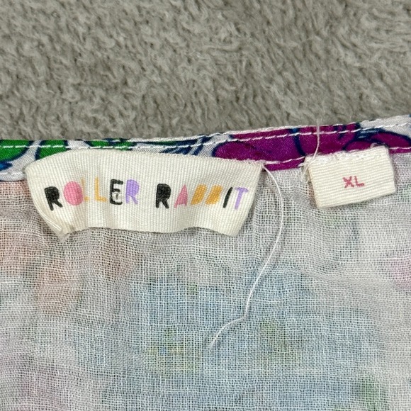 Roller Rabbit Blomst Ondika Dress Womens XL Floral Ruffle V Neck Smocked Mini - Picture 5 of 9